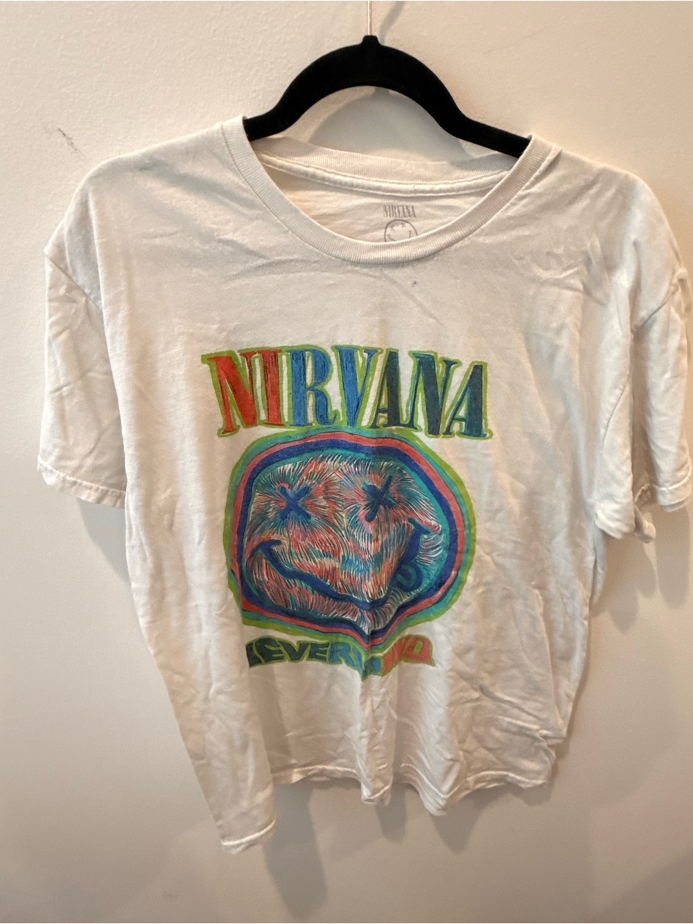 Nirvana Nevermind Graphic Band Tee White 100% Cotton Size Medium